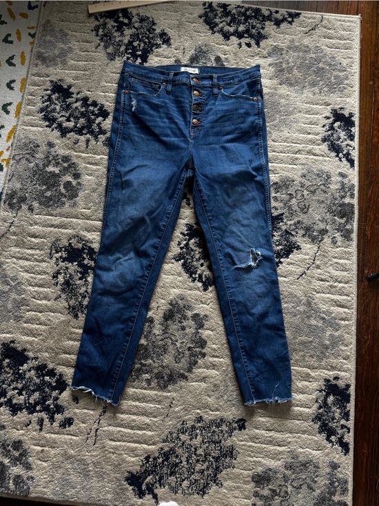 Madewell Denim - Madewell Dark Blue High-Rise Skinny Jeans with Frayed Hem